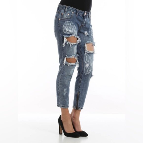 Free People One Teaspoon Freebirds Skinny Straight Jeans Distressed Low Rise - Picture 6 of 16